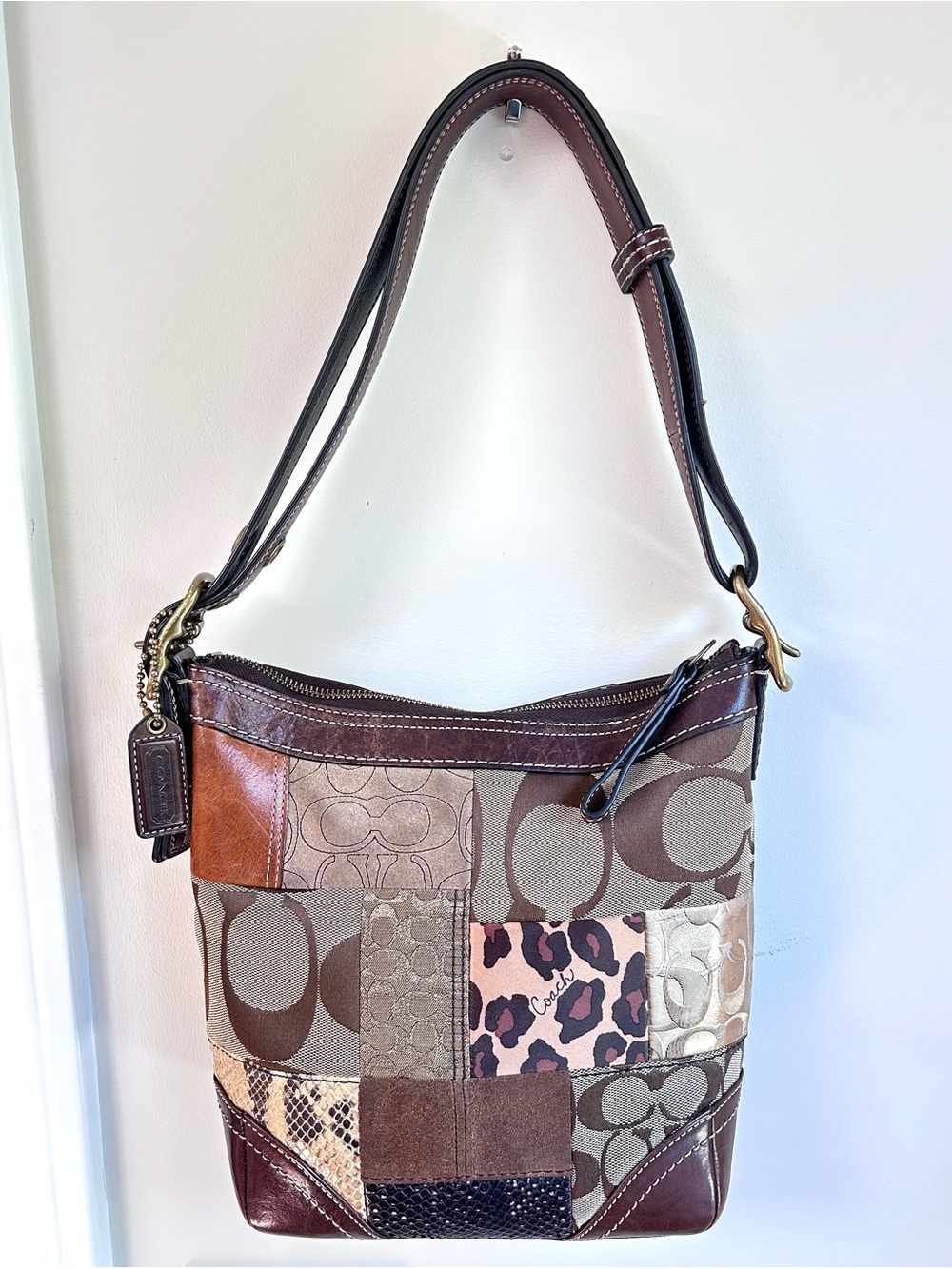 Coach Brown Patchwork Signature Hobo Shoulder Bag